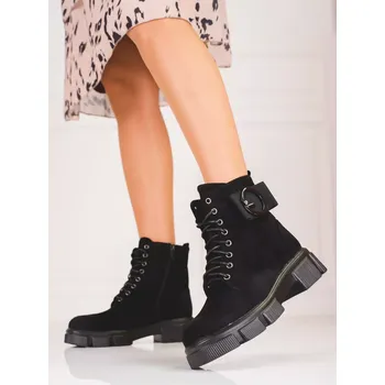 Dámská zimní obuv Luxusní černé dámské kotníčkové boty na plochém podpatku 41