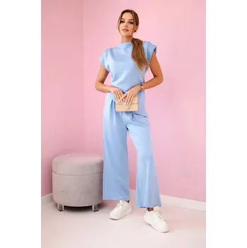 Dámská halenka Komplet asymetrická halenka + kalhoty modrý UNI