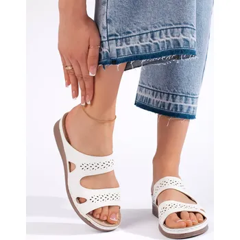 Dámské žabky Exkluzívní dámské bílé nazouváky na plochém podpatku 37