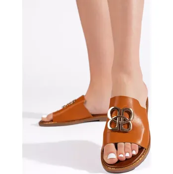 Dámské žabky Trendy hnědé dámské nazouváky na plochém podpatku 38