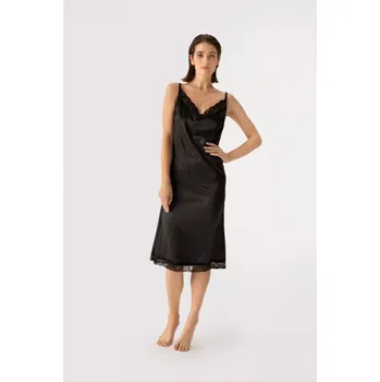Dlouhá dámská saténová noční košile MADELEINE černá L/XL
