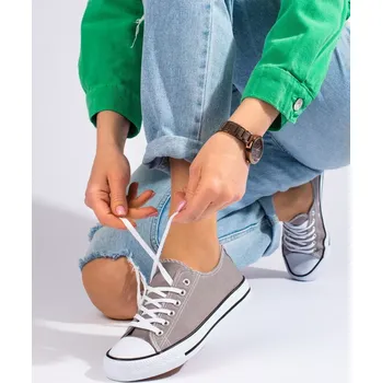 Dámské tenisky Luxusní šedo-stříbrné tenisky dámské bez podpatku 36