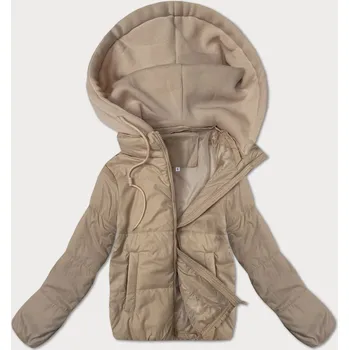 Krátká béžová dámská bunda s teplákovou kapucí J Style (16M9236-62) odstíny béžové L (40)