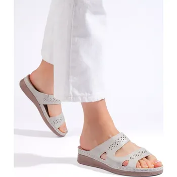 Dámské žabky Trendy nazouváky dámské šedo-stříbrné na plochém podpatku 37