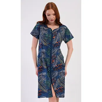 Dámské pyžamo Dámské pyžamo dlouhé Listy tmavě modrá XXL