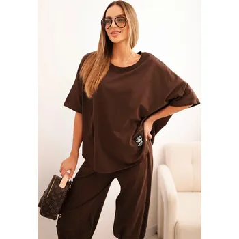 Dámská halenka Komplet bavlněný tričko + kalhoty hnědý UNI