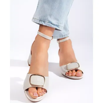 Dámská obuv Luxusní šedo-stříbrné dámské sandály na širokém podpatku 39