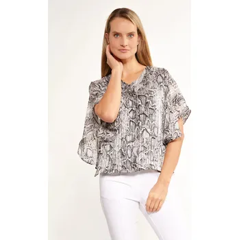 Dámská halenka Dámská halenka s volánem na rukávech BLU2020-M19 šedá se vzorem - Monnari 44