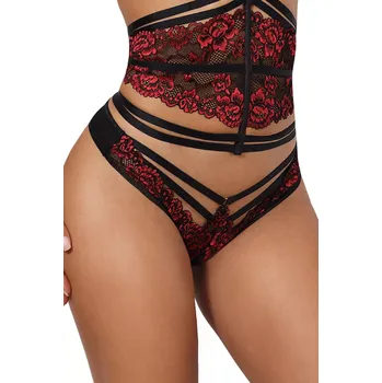 Dámské erotické kalhotky Extravagantní tanga V-10038 černá/červená - Axami XL