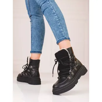 Dívčí sněhule Trendy černé sněhule dámské bez podpatku 37