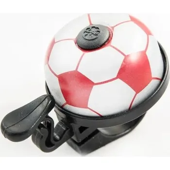 Zvonek na kolo DĚTSKÝ ZVONEK NA KOLO FOTBALOVÝ MÍČ RONNY 40MM STŘÍBRNO-ČERVENÝ