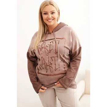 Dámská mikina Dámská mikina Plus Size s kapucí a potiskem hnědá UNI