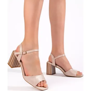 Dámské sandále Stylové hnědé dámské sandály na širokém podpatku 38