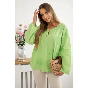 Dámská halenka Košilová halenka s vyšívaným vzorem jasně zelená UNI
