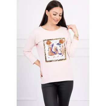 Dámská halenka Halenka s 3D grafikou a zdobenými volánky pudrově růžová UNI