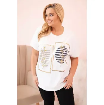 Dámská halenka Dámská bavlněná halenka Plus Size s kamínky bílá + tmavě modrá UNI