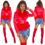 Dámská sexy kožená bunda s umělou kožešinou J930 Červená - In-Stylefashion červená L
