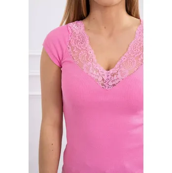 Halenka s krajkovým výstřihem světle růžová UNI