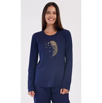 Dámské pyžamo Dámské pyžamo dlouhé Peří tmavě modrá 3XL