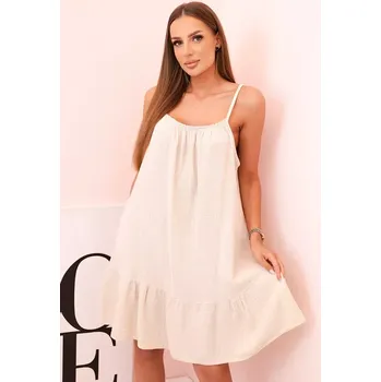 Dámské šaty Dámské mušelínové šaty s ramínky a volánem béžový UNI