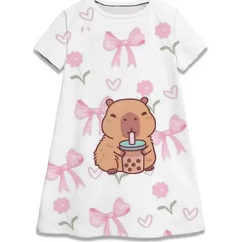 Dívčí šaty Letní dívčí šaty "Kapybara" Motiv: TQDX-KP-2 (mašličky), Velikost: 100