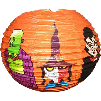 Party dekorace Lampion krčený harmonika Halloween 25cm kulatý oranžový s potiskem na žárovku | 600994