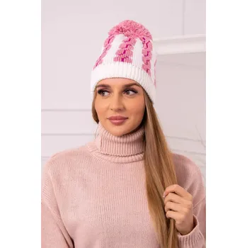 Čepice Dámská čepice s bambulí Rozalia K323 světle růžová+bílá UNI