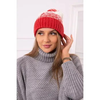 Čepice Dámská čepice s bambulí Abigail K326 raspberry+ecru UNI