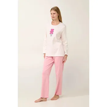 Dámské pyžamo Dámské pyžamo s potiskem 21932 Světle růžová s ecru - Vamp růžová/vanilka L