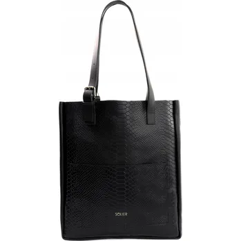 Kabelka Solier shopper kabelka z pravé kůže černá