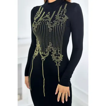 Dámské šaty Pletené šaty se vzorem zlaté kubické zirkonie černý UNI