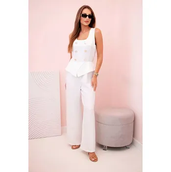 Dámská kombinéza bez rukávů s širokými nohavicemi a ozdobnými knoflíky ecru UNI