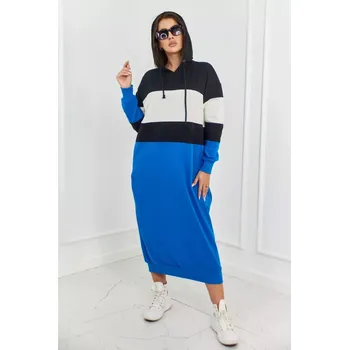 Dámské šaty Trikolorní šaty s kapucí Černá + ecru + chrpa UNI