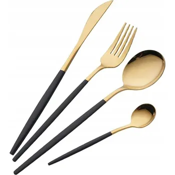 Příbor Sada příborů zlaté a černé barvy LUXITO Orion Prestige Gold 24 ks pro 6 osob