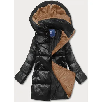 Černo-hnědá volná dámská bunda z eko kůže (ag6-20b) odstíny černé 54