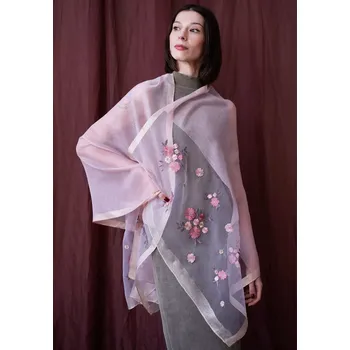 Dámská halenka Art Of Polo 23423 Šála Tender Flowers světle béžová 200x70 cm