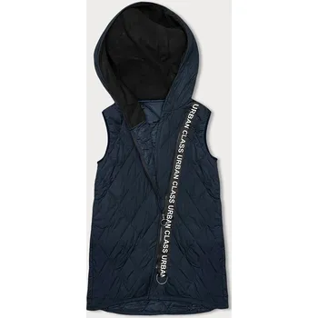 Dámská vesta Tmavě modrá prošívaná dámská vesta s ozdobnou páskou (16M9118-215) odstíny modré XL (42)