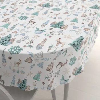 ubrus Bavlněný oválný ubrus Sandra SA-662 Modro-zeleno-hnědý vánoční vzor 50x100 cm