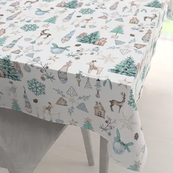 ubrus Bavlněný obdélníkový ubrus Sandra SA-662 Modro-zeleno-hnědý vánoční vzor 100x140 cm