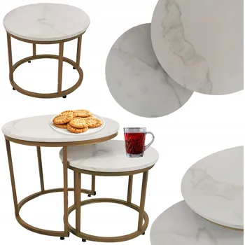 Konferenční stolek Set 2ks kávových stolků - bílý mramor/zlaté nohy