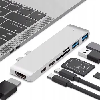 USB hub USB-C rozbočovač na 2x USB-A + 2x USB-C + SD + TF čtečka karet + HDMI | 7v1 adaptér