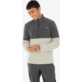 Pánská mikina QUECHUA Pánská turistická fleecová mikina s polovičním zipem MH 500 4XL BÉŽOVÁ|ŠEDÁ