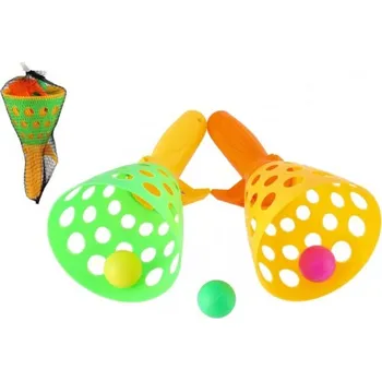Catch ball hra/chytání míčku 2ks plast 19cm + 3 míčky v síťce