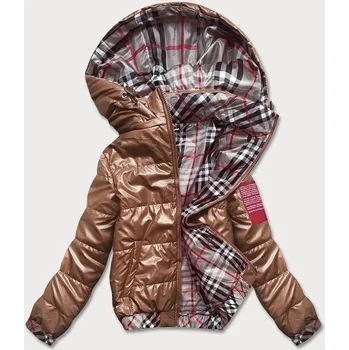 Krátká dámská bunda v karamelové barvě s ozdobným lemováním (B8030-14) odstíny hnědé M (38)