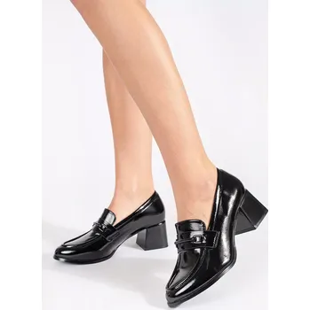 Dámské polobotky Moderní dámské černé polobotky na širokém podpatku 36