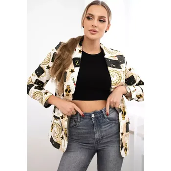 Bavlněná bunda s barevným potiskem ecru+černá M