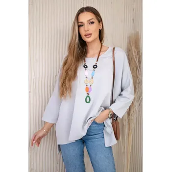 Dámská halenka Oversize halenka s náhrdelníkem máslová látka šedý UNI