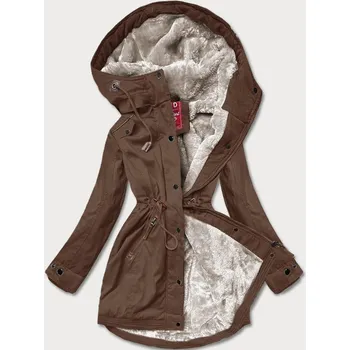Hnědá dámská zimní bunda parka se vsadkami z eko kůže (2M-21A93) odstíny hnědé XL (42)