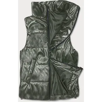 Dámská vesta Krátká dámská vesta v khaki barvě se stojáčkem (B8152-11) odstíny zelené XXL (44)