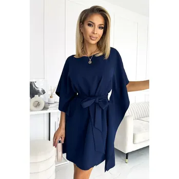 Dámské šaty SOFIA - Tmavě modré dámské motýlkové šaty se zavazováním v pase 287-24 2XL/3XL